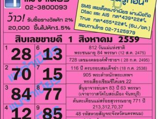 เลขเด็ดงวดนี้ หวยแม่จำเนียร 1 สิงหาคม 59 [สิบเลขเด็ดขายดี]