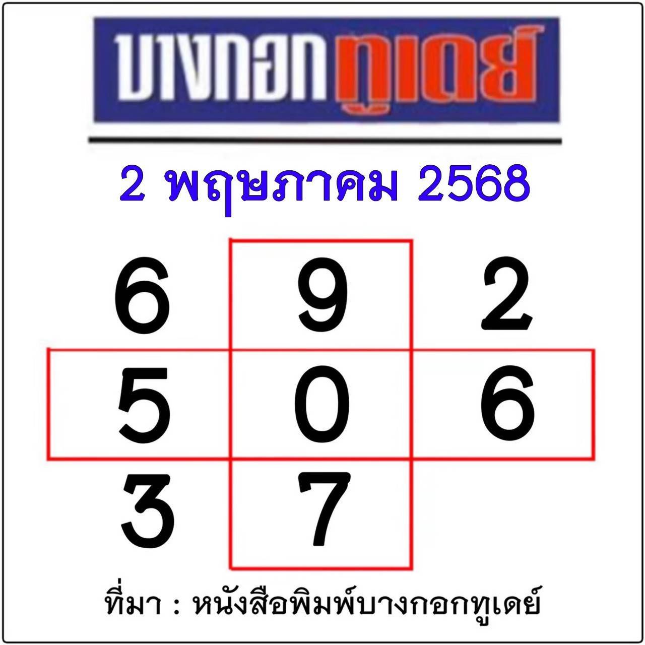 หวยไทยรัฐ 02/05/68 (ไทยรัฐ, เดลินิวส์, บางกอกทูเดย์, มหาทักษา)