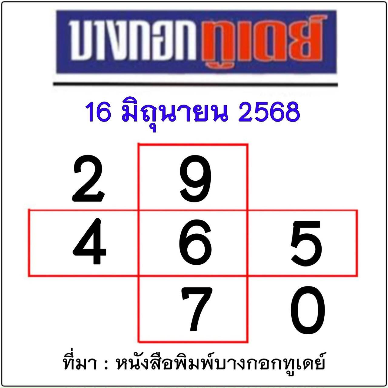 หวยไทยรัฐ 16/06/68 (ไทยรัฐ, เดลินิวส์, บางกอกทูเดย์, มหาทักษา)