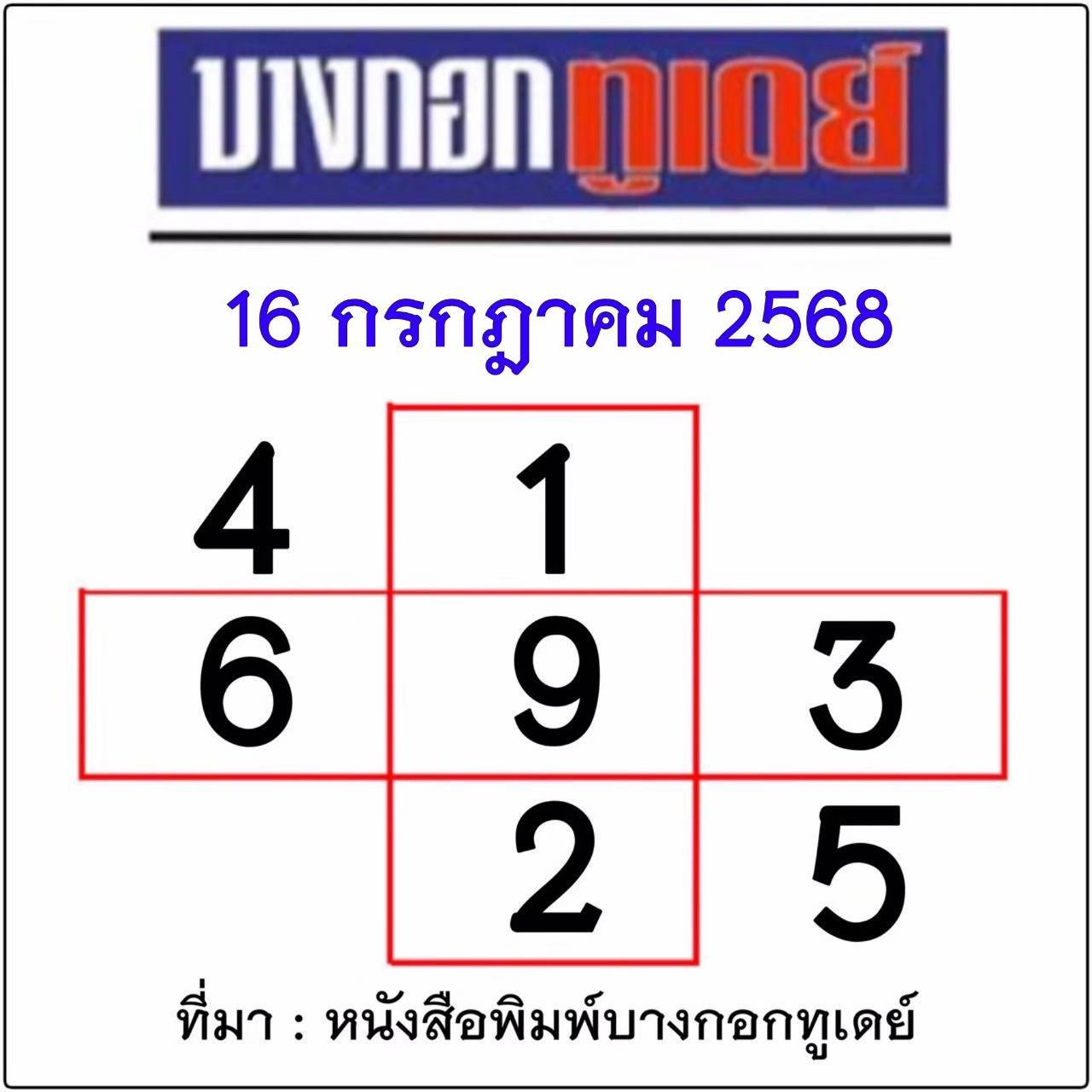 หวยไทยรัฐ 16/07/68 (ไทยรัฐ, เดลินิวส์, บางกอกทูเดย์, มหาทักษา)