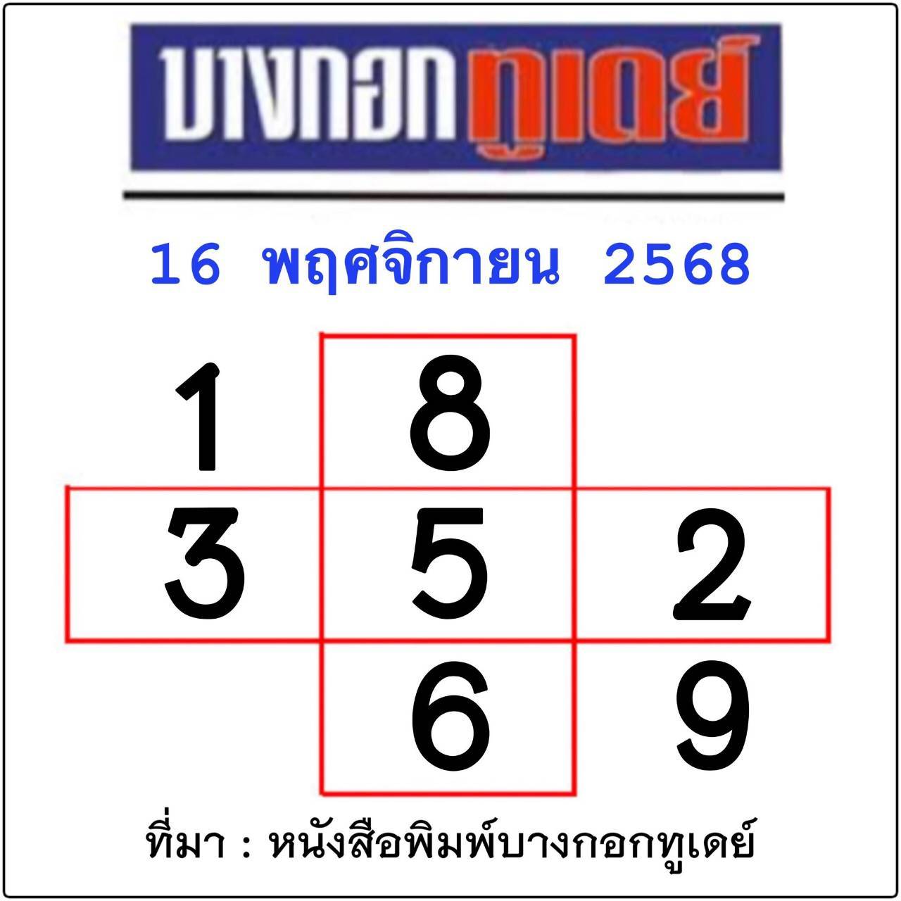 หวยไทยรัฐ 16/11/68 (ไทยรัฐ, เดลินิวส์, บางกอกทูเดย์, มหาทักษา)