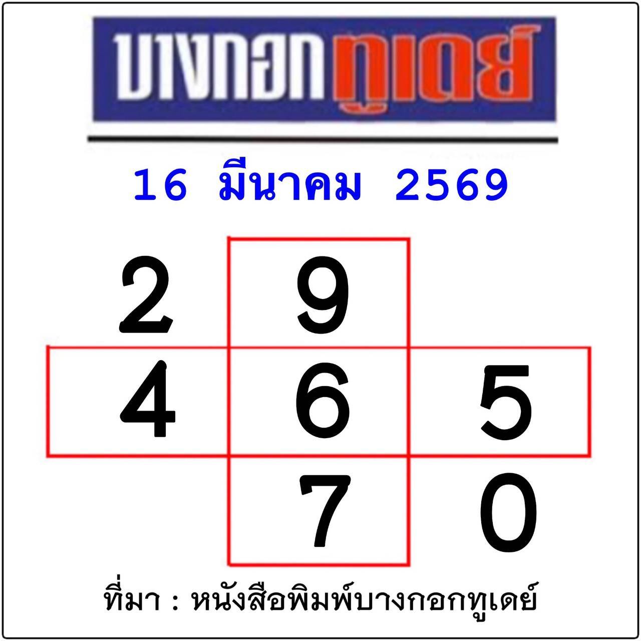หวยไทยรัฐ 16/03/69 (ไทยรัฐ, เดลินิวส์, บางกอกทูเดย์, มหาทักษา)