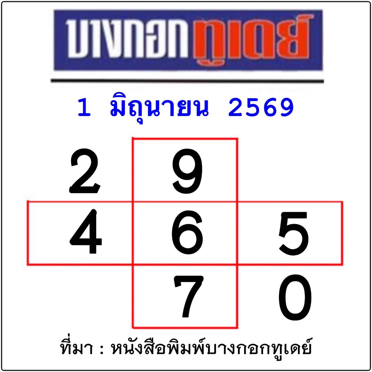 หวยไทยรัฐ 01/06/69 (ไทยรัฐ, เดลินิวส์, บางกอกทูเดย์, มหาทักษา)
