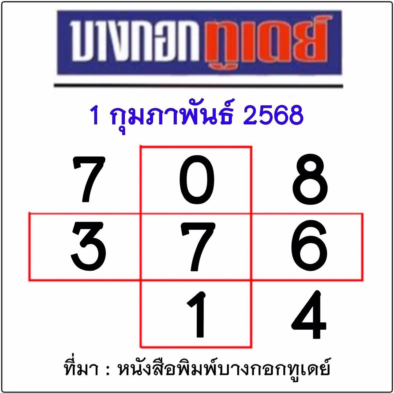 หวยไทยรัฐ 01/02/68 (ไทยรัฐ, เดลินิวส์, บางกอกทูเดย์, มหาทักษา)