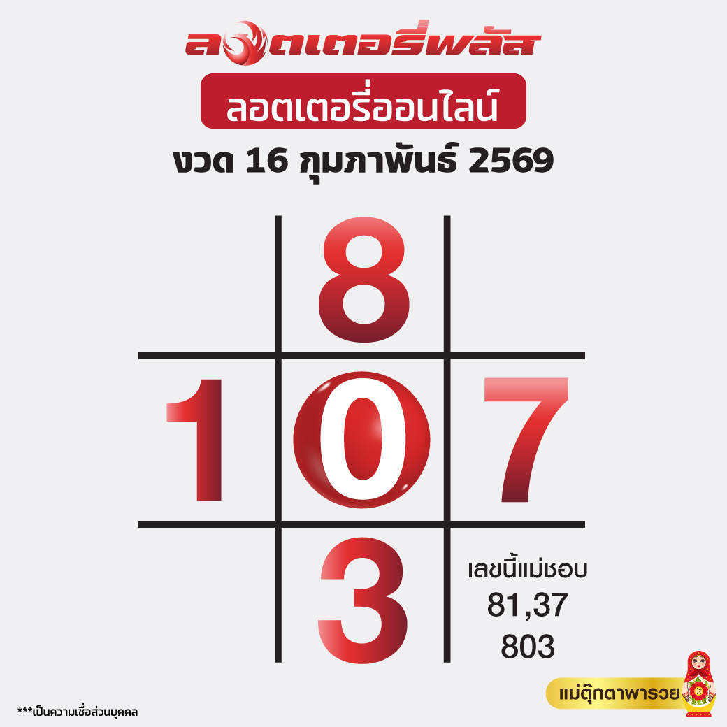 หวยไทยรัฐ 16/02/69 (ไทยรัฐ, เดลินิวส์, บางกอกทูเดย์, มหาทักษา)