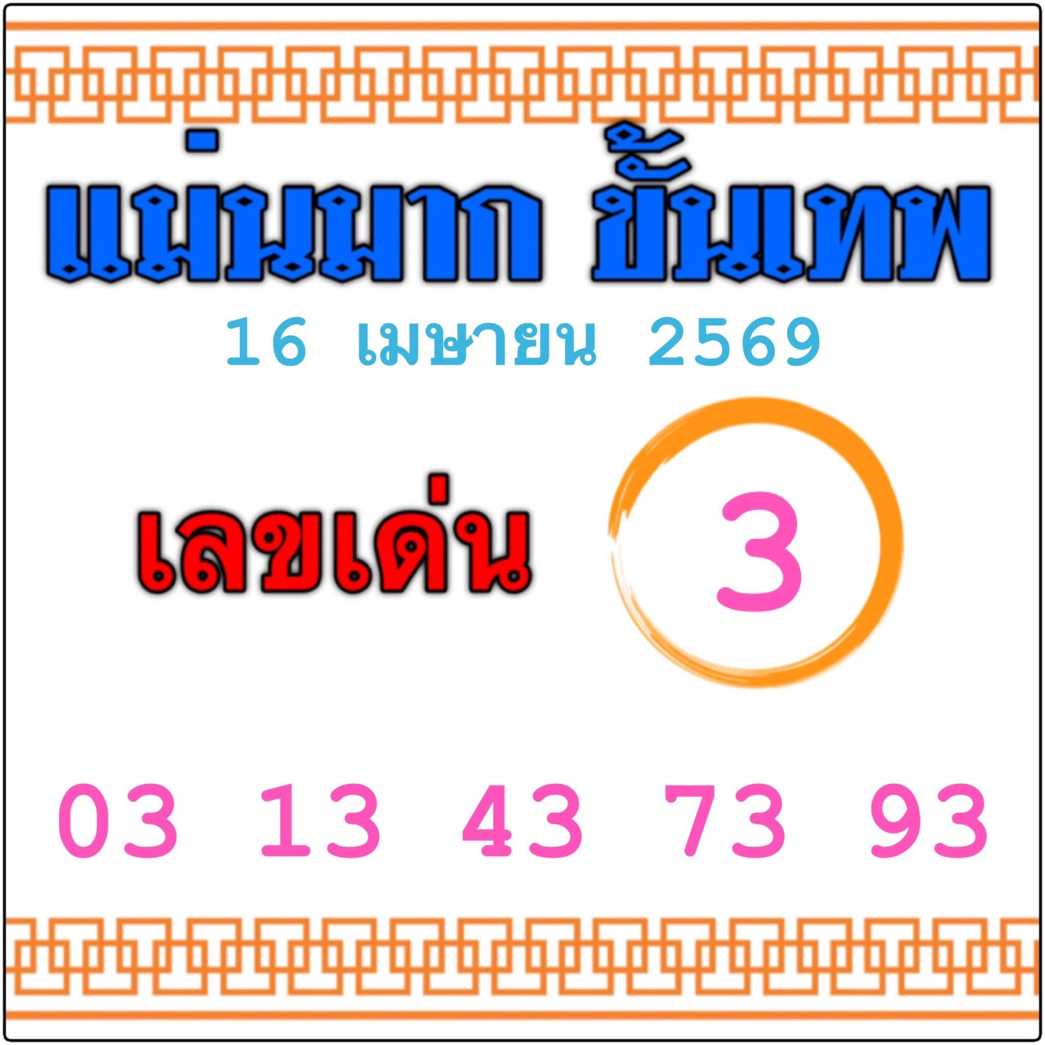 หวยไทยรัฐ 16/04/69 (ไทยรัฐ, เดลินิวส์, บางกอกทูเดย์, มหาทักษา)