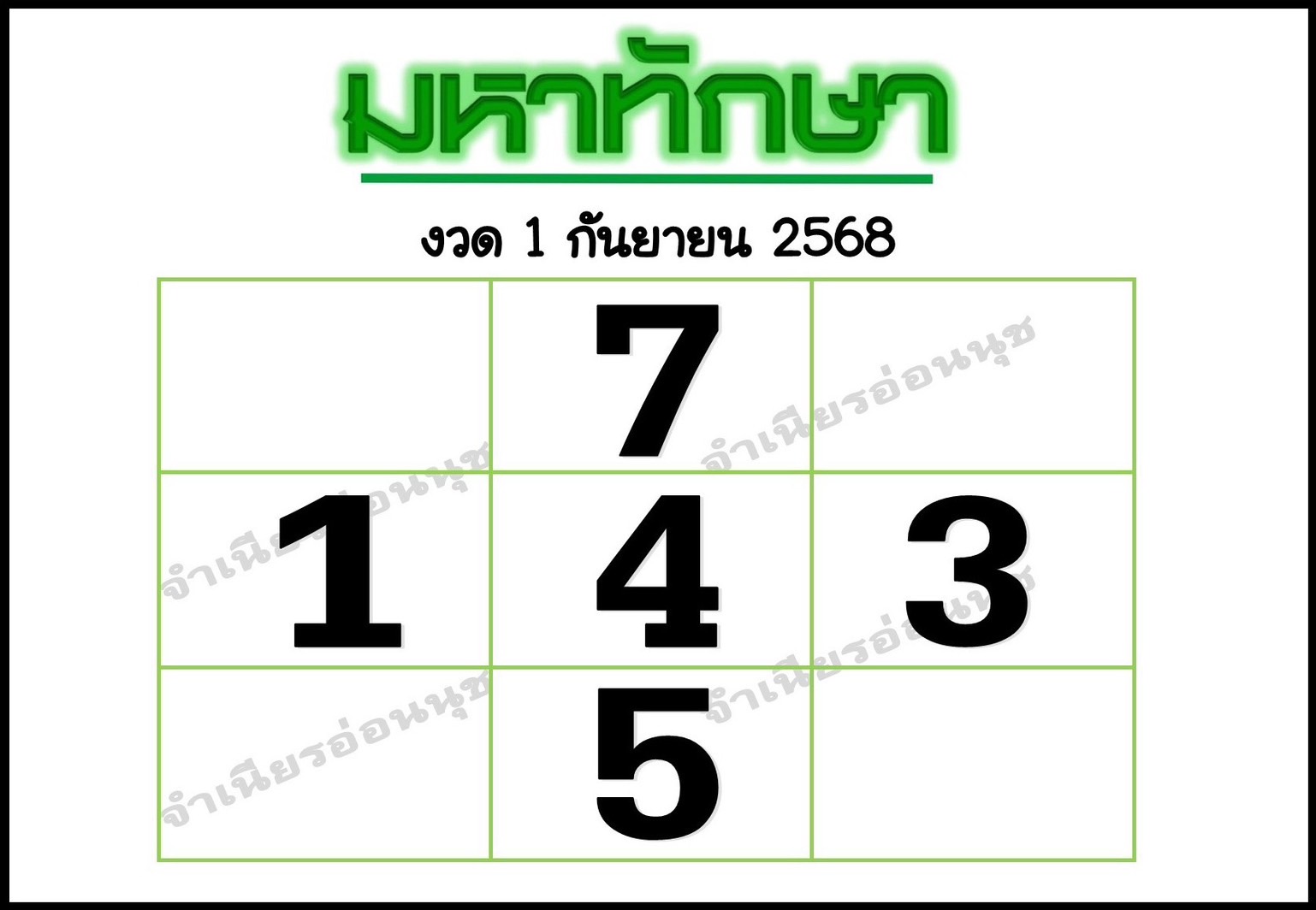 หวยไทยรัฐ 01/09/68 (ไทยรัฐ, เดลินิวส์, บางกอกทูเดย์, มหาทักษา)