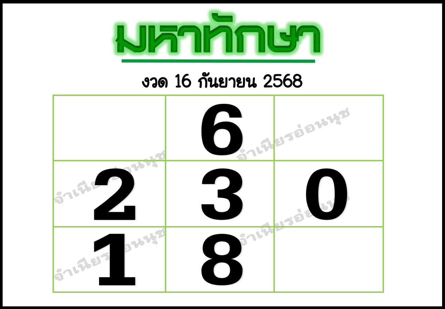หวยไทยรัฐ 16/09/68 (ไทยรัฐ, เดลินิวส์, บางกอกทูเดย์, มหาทักษา)