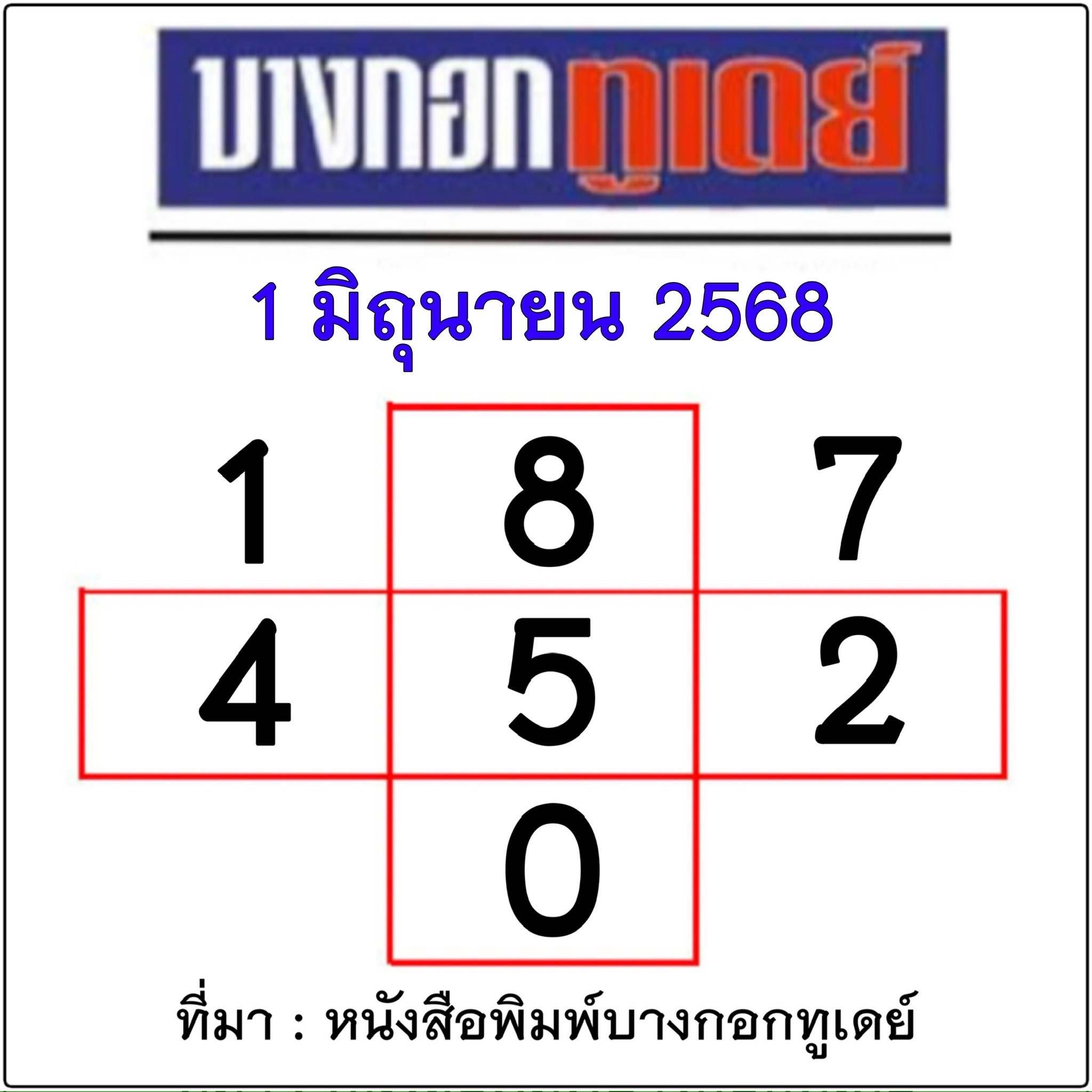 หวยไทยรัฐ 01/06/68 (ไทยรัฐ, เดลินิวส์, บางกอกทูเดย์, มหาทักษา)