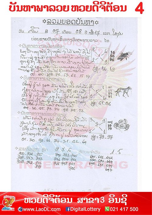 ปัญหาพารวย 7/8/2560, ปัญหาพารวย 7-8-2560, ปัญหาพารวย, ปัญหาพารวย 7 ส.ค 2560, หวยลาว, เลขลาว