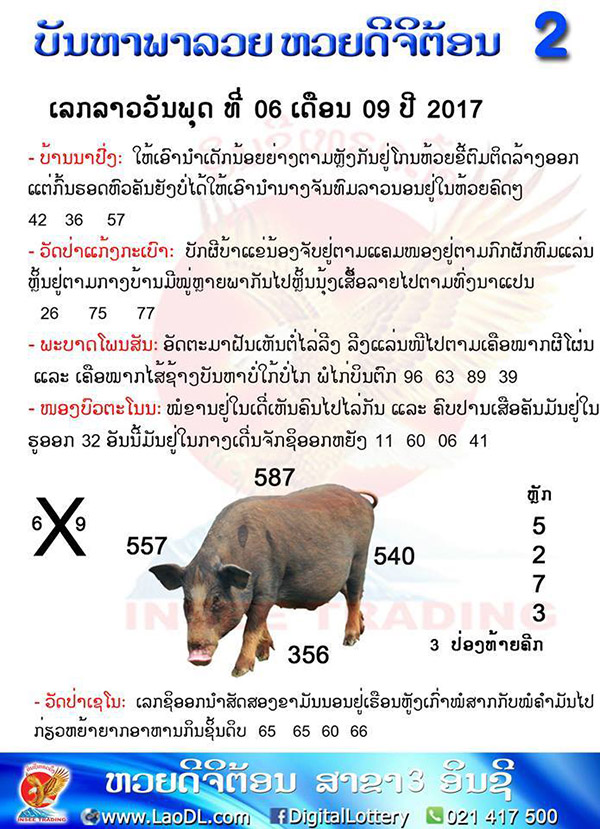 ปัญหาพารวย 6/9/2560, ปัญหาพารวย 6-9-2560, ปัญหาพารวย, ปัญหาพารวย 6 ก.ย 2560, หวยลาว, เลขลาว