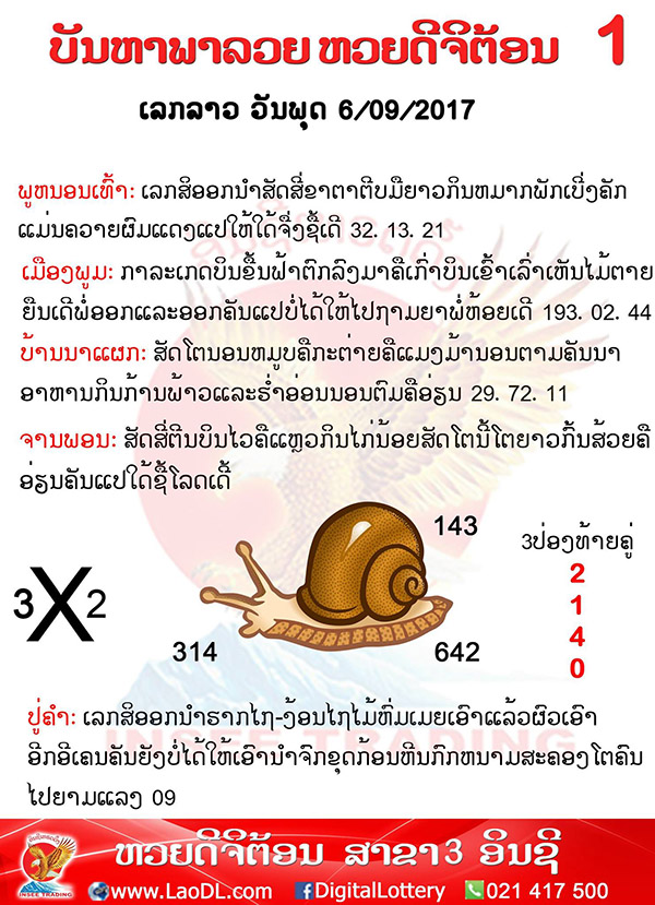 ปัญหาพารวย 6/9/2560, ปัญหาพารวย 6-9-2560, ปัญหาพารวย, ปัญหาพารวย 6 ก.ย 2560, หวยลาว, เลขลาว