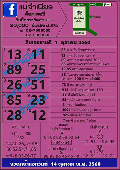 หวยแม่จำเนียร1/10/60, หวยแม่จำเนียร1-10-60, หวยแม่จำเนียร 1 ต.ค. 2560, หวยแม่จำเนียร, แม่จำเนียร, เลขเด็ดแม่จำเนียร