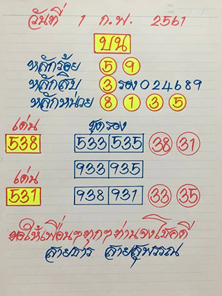 หวยซอง อาจารย์สายธาร1/2/61, หวยซอง อาจารย์สายธาร1-2-61, หวยซอง อาจารย์สายธาร1 ก.พ 2561, หวยซอง อาจารย์สายธาร