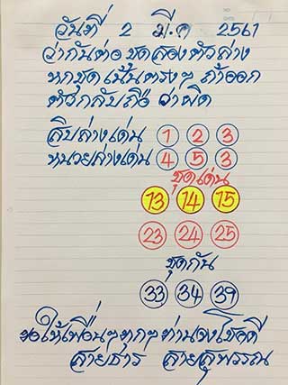 หวยซอง อาจารย์สายธาร2/3/61, หวยซอง อาจารย์สายธาร2-3-61,หวยซอง อาจารย์สายธาร2 มีนาคม61