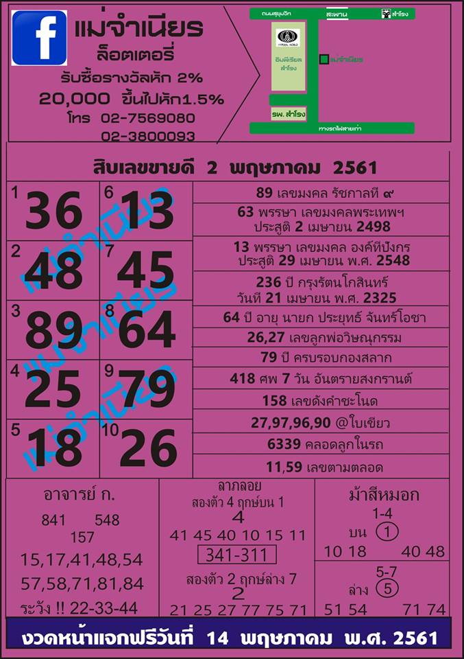 หวยแม่จำเนียร2/5/61, หวยแม่จำเนียร2-5-61, หวยแม่จำเนียร2 พฤษภาคม 61, หวยแม่จำเนียร