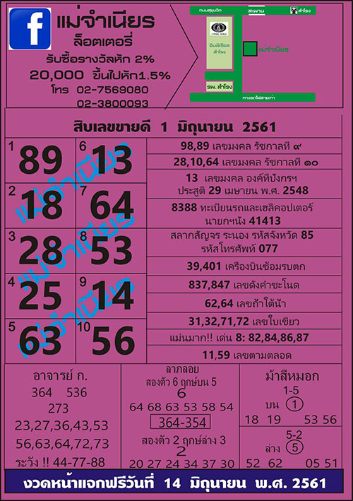 หวยแม่จำเนียร1/6/61, หวยแม่จำเนียร1-6-61, หวยแม่จำเนียร1 มิถุนายน 61, หวยแม่จำเนียร