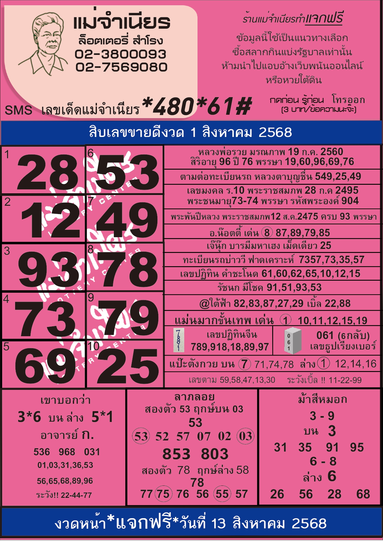 หวยแม่จำเนียร 01/08/68 [สิบเลขเด็ดขายดี]