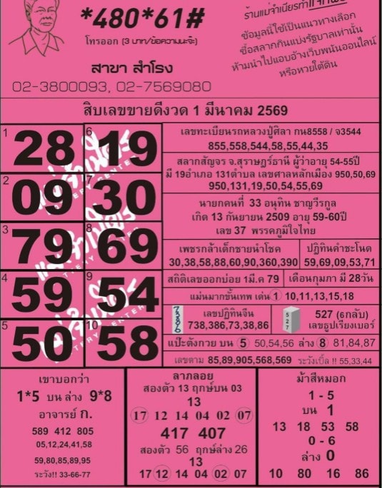 หวยแม่จำเนียร 01/03/69 [สิบเลขเด็ดขายดี]