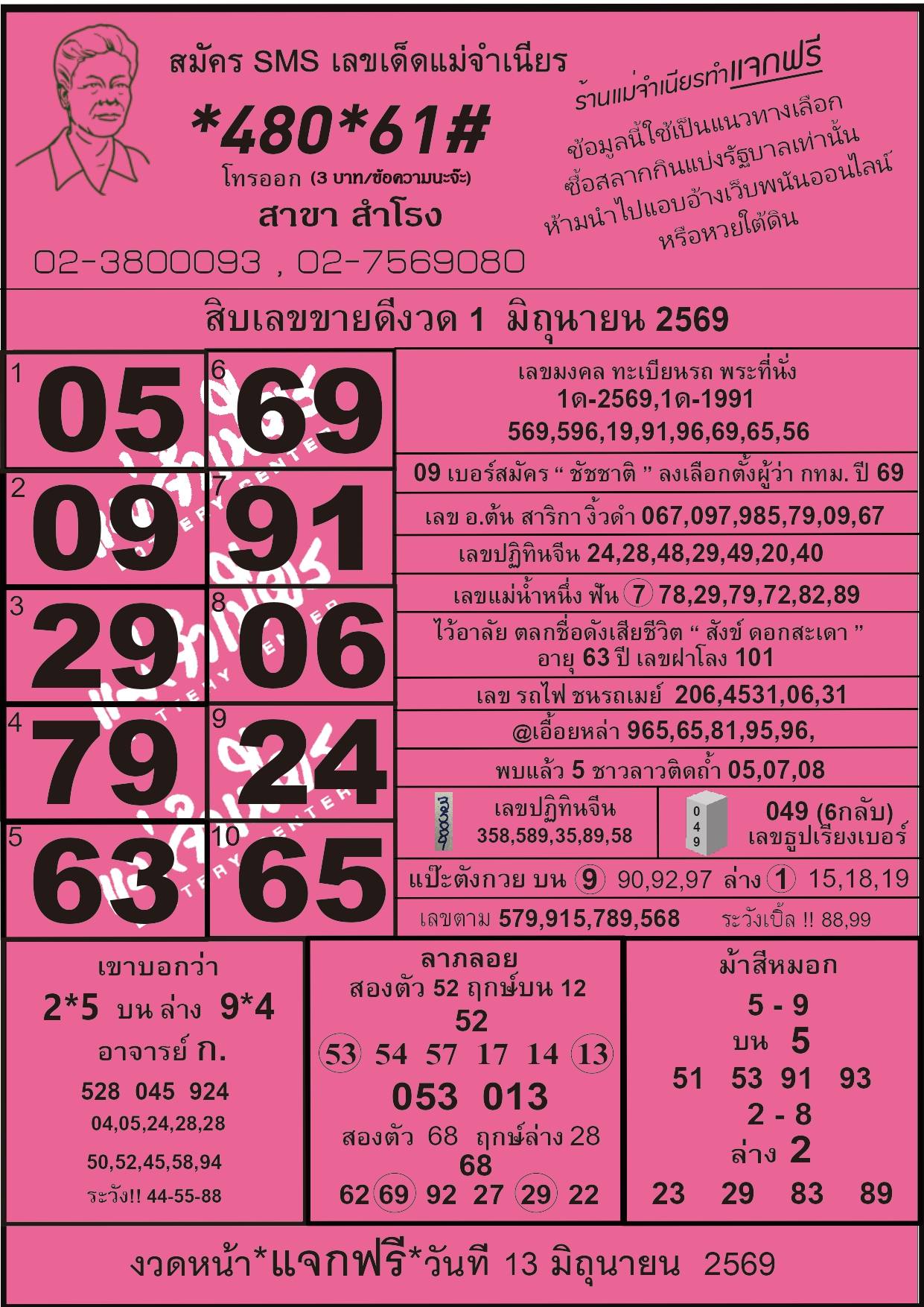 หวยแม่จำเนียร 01/06/69 [สิบเลขเด็ดขายดี]