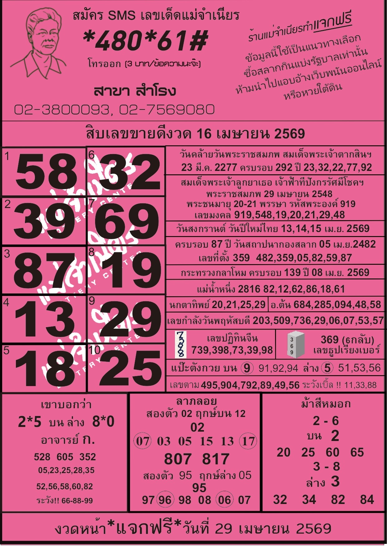 หวยแม่จำเนียร 16/04/69 [สิบเลขเด็ดขายดี]