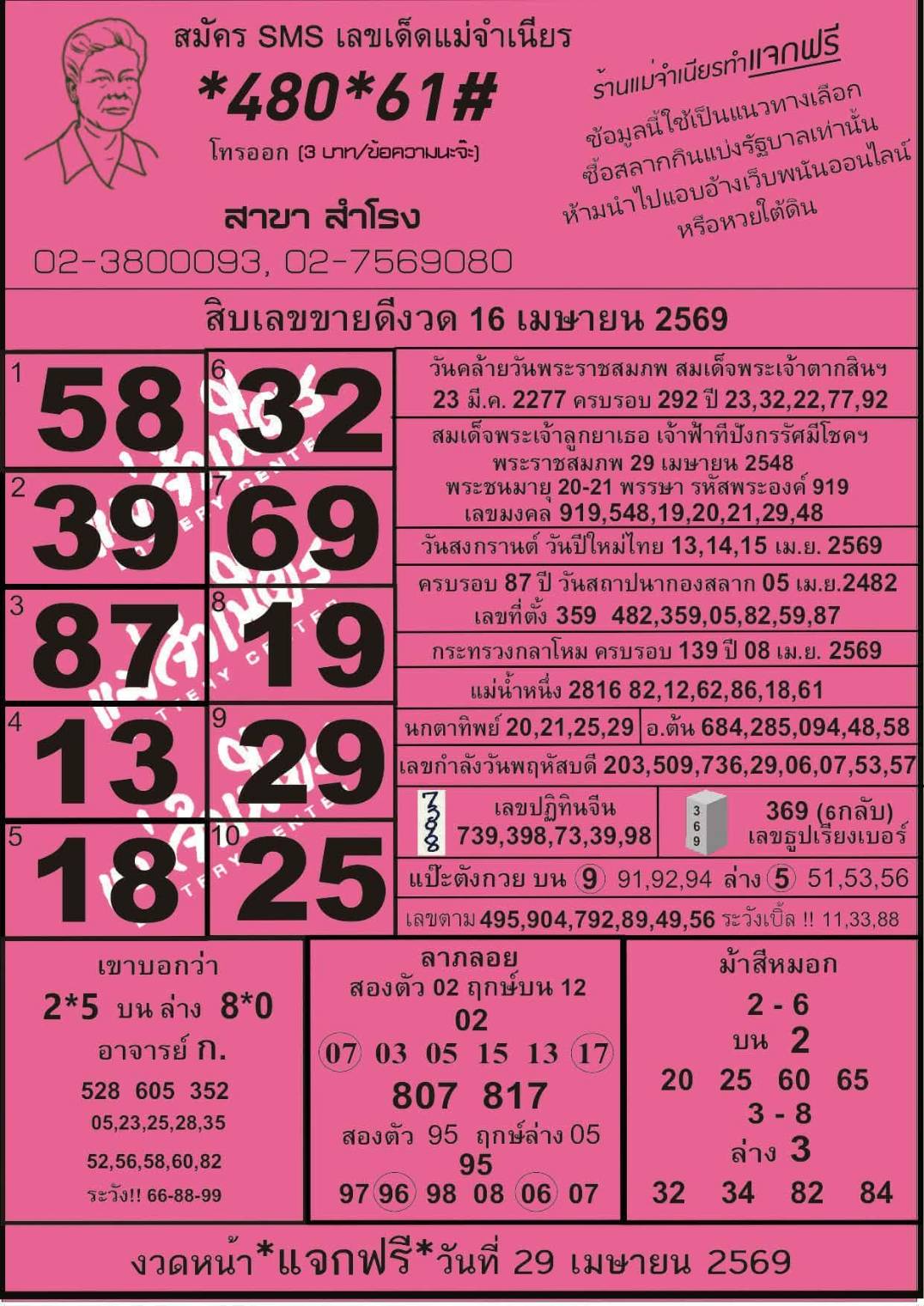 หวยแม่จำเนียร 02/05/69 [สิบเลขเด็ดขายดี]