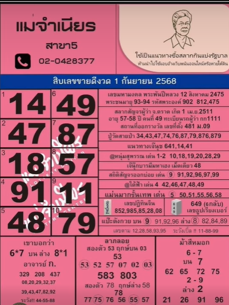 หวยแม่จำเนียร 01/09/68 [สิบเลขเด็ดขายดี]