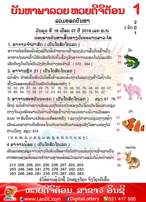 ปัญหาพารวย 18/7/2561, ปัญหาพารวย 18-7-2561, ปัญหาพารวย, ปัญหาพารวย 18 ก.ค 2561, หวยลาว, เลขลาว