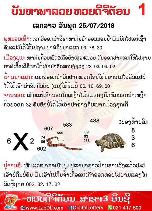 ปัญหาพารวย 25/7/2561, ปัญหาพารวย 25-7-2561, ปัญหาพารวย, ปัญหาพารวย 25 ก.ค 2561, หวยลาว, เลขลาว