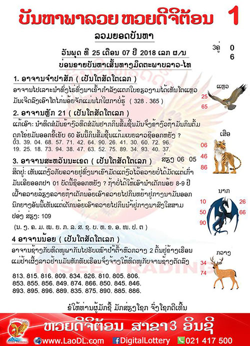 ปัญหาพารวย 25/7/2561, ปัญหาพารวย 25-7-2561, ปัญหาพารวย, ปัญหาพารวย 25 ก.ค 2561, หวยลาว, เลขลาว