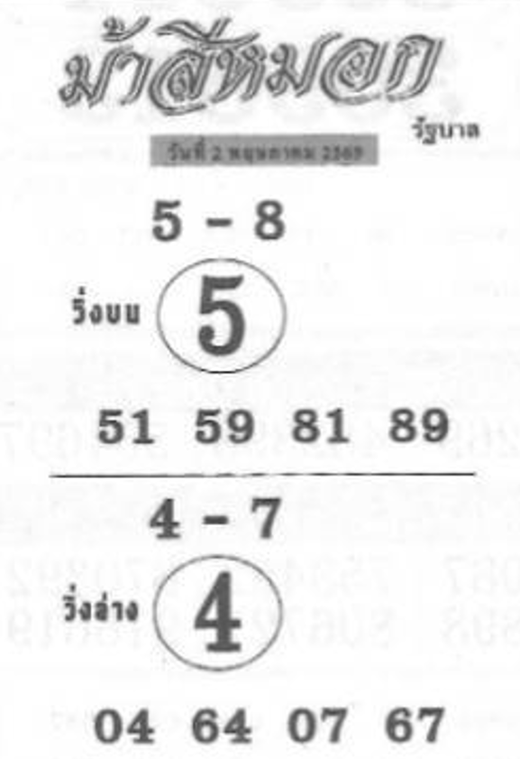 เลขเด็ดงวดนี้ม้าสีหมอก 02/05/69