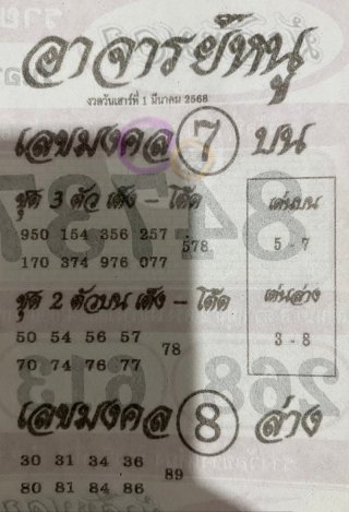 เลขเด็ดอาจารย์หนู 01/03/68