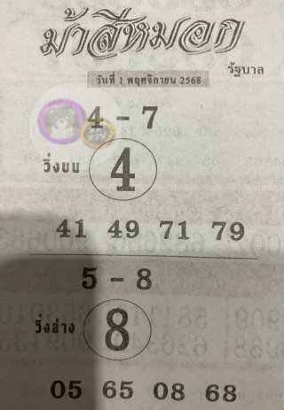 เลขเด็ดงวดนี้ม้าสีหมอก 01/11/68