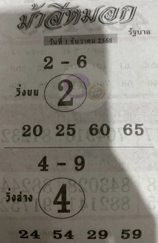 เลขเด็ดงวดนี้ม้าสีหมอก 01/12/68