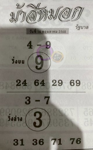 เลขเด็ดงวดนี้ม้าสีหมอก 16/05/68