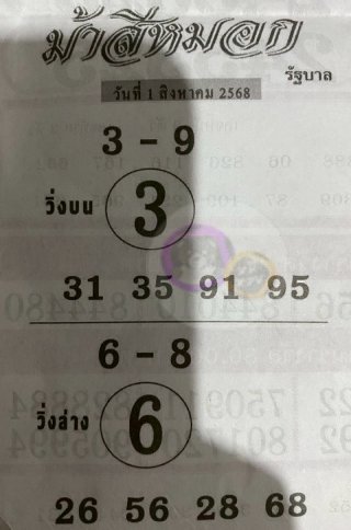 เลขเด็ดงวดนี้ม้าสีหมอก 01/08/68