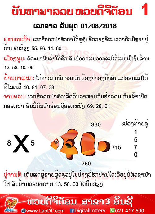 ปัญหาพารวย 1/8/2561, ปัญหาพารวย 1-8-2561, ปัญหาพารวย, ปัญหาพารวย 1 ส.ค 2561, หวยลาว, เลขลาว