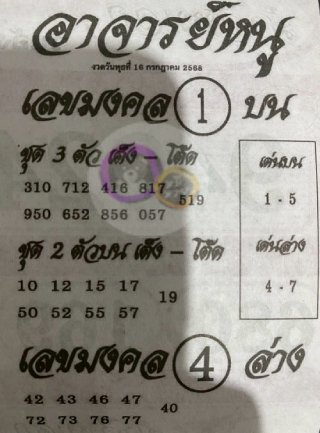 เลขเด็ดอาจารย์หนู 16/07/68