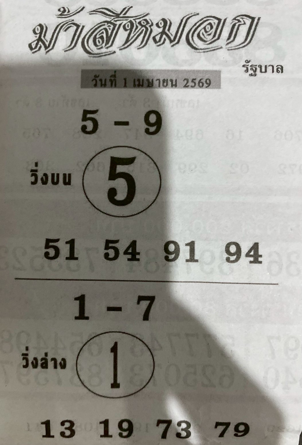 เลขเด็ดงวดนี้ม้าสีหมอก 01/04/69