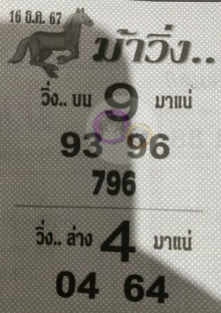 หวยซองม้าวิ่ง 16/12/67 เลขเด็ดงวดนี้,เลขเด็ด,หวยซอง