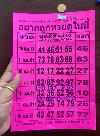 อยากถูกหวยดูใบนี้ 16/9/61, อยากถูกหวยดูใบนี้ 16-9-61, อยากถูกหวยดูใบนี้ 16 ก.ย 61, หวยซอง, หวยซองฟันธง, เลขเด็ดงวดนี้, เลขเด็ด