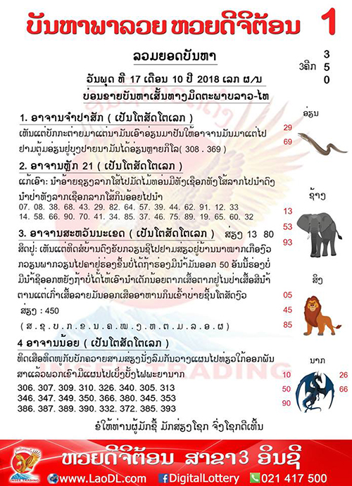 ปัญหาพารวย 17/10/2561, ปัญหาพารวย 17-10-2561, ปัญหาพารวย, ปัญหาพารวย 17 ต.ค 2561, หวยลาว, เลขลาว