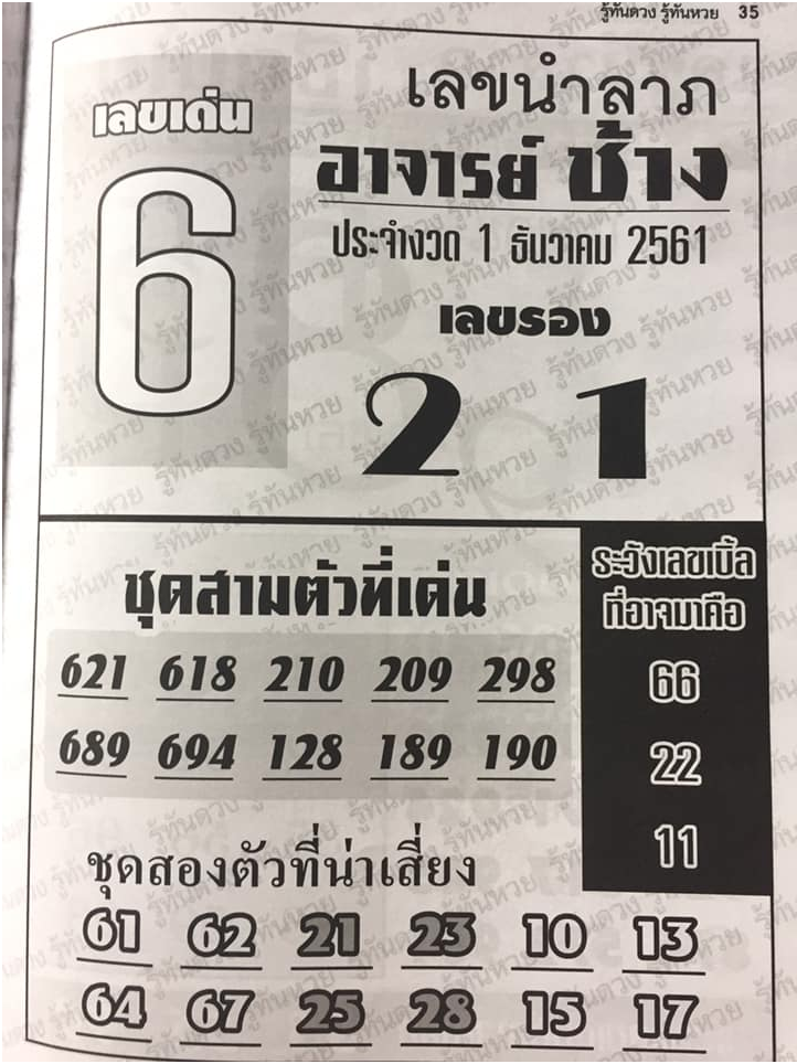 เลขนำลาภ อาจาร์ยช้าง 1/12/61, เลขนำลาภ อาจาร์ยช้าง 1-12-61, เลขนำลาภ อาจาร์ยช้าง 1 ธ.ค. 2561