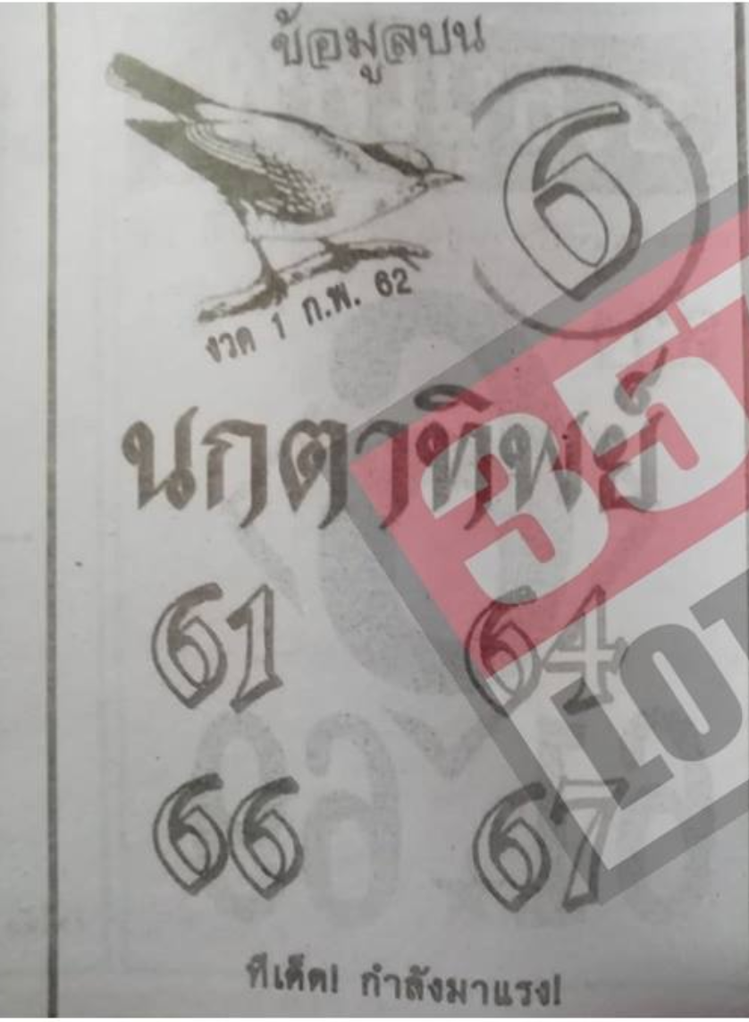 หวยซองนกตาทิพย์1/2/62, หวยซองนกตาทิพย์1-2-62, หวยซองนกตาทิพย์1 ก.พ. 62, หวยซองนกตาทิพย์, หวยซอง, เลขเด็ดงวดนี้