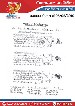 ปัญหาพารวย 6/2/2562, ปัญหาพารวย 6-2-2562, ปัญหาพารวย, ปัญหาพารวย 6 ก.พ 2562, หวยลาว, เลขลาว