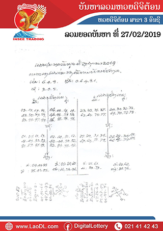 ปัญหาพารวย 27/2/2562, ปัญหาพารวย 27-2-2562, ปัญหาพารวย, ปัญหาพารวย 27 ก.พ 2562, หวยลาว, เลขลาว