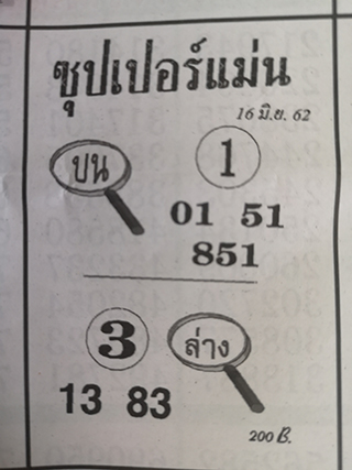 ซุปเปอร์แม่น16/6/62, ซุปเปอร์แม่น16-6-2562, ซุปเปอร์แม่น 16 มิ.ย 2562, หวยซอง, ซุปเปอร์แม่น, เลขเด็ดงวดนี้, เลขเด็ด, หวยเด็ด