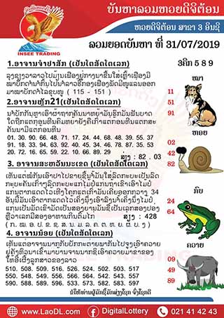 ปัญหาพารวย 31/7/2562, ปัญหาพารวย 31-7-2562, ปัญหาพารวย, ปัญหาพารวย 31 ก.ค 2562, หวยลาว, เลขลาว