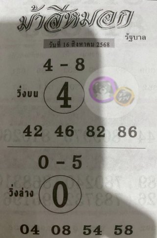 เลขเด็ดงวดนี้ม้าสีหมอก 16/08/68
