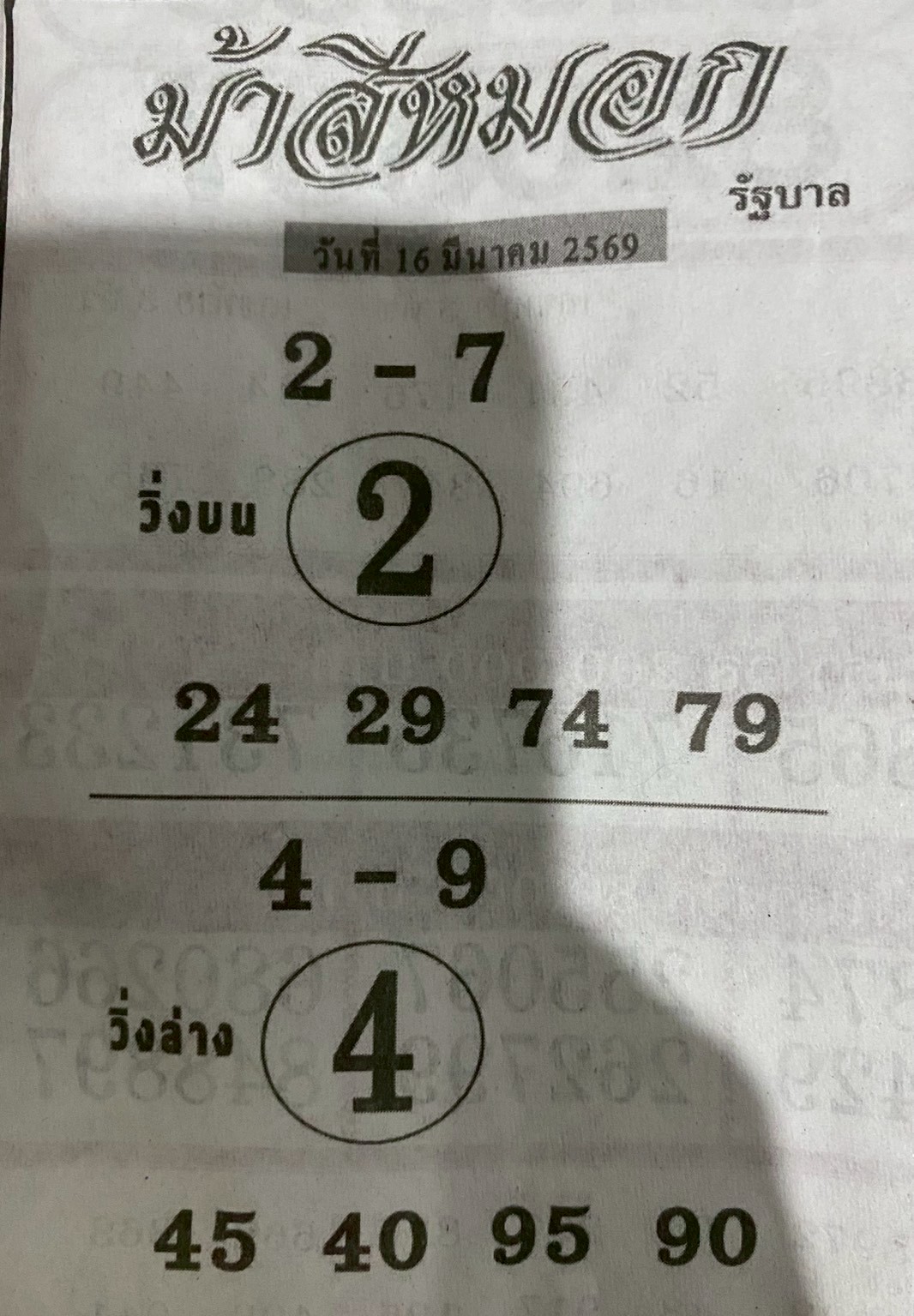 เลขเด็ดงวดนี้ม้าสีหมอก 16/03/69